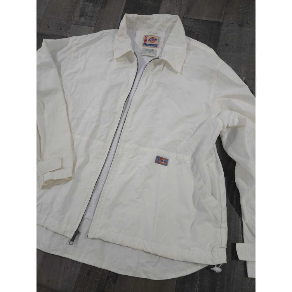 Dickies Mens XL White Nylon Windbreaker Mesh Lined Full Zip Jacket Reflective XL